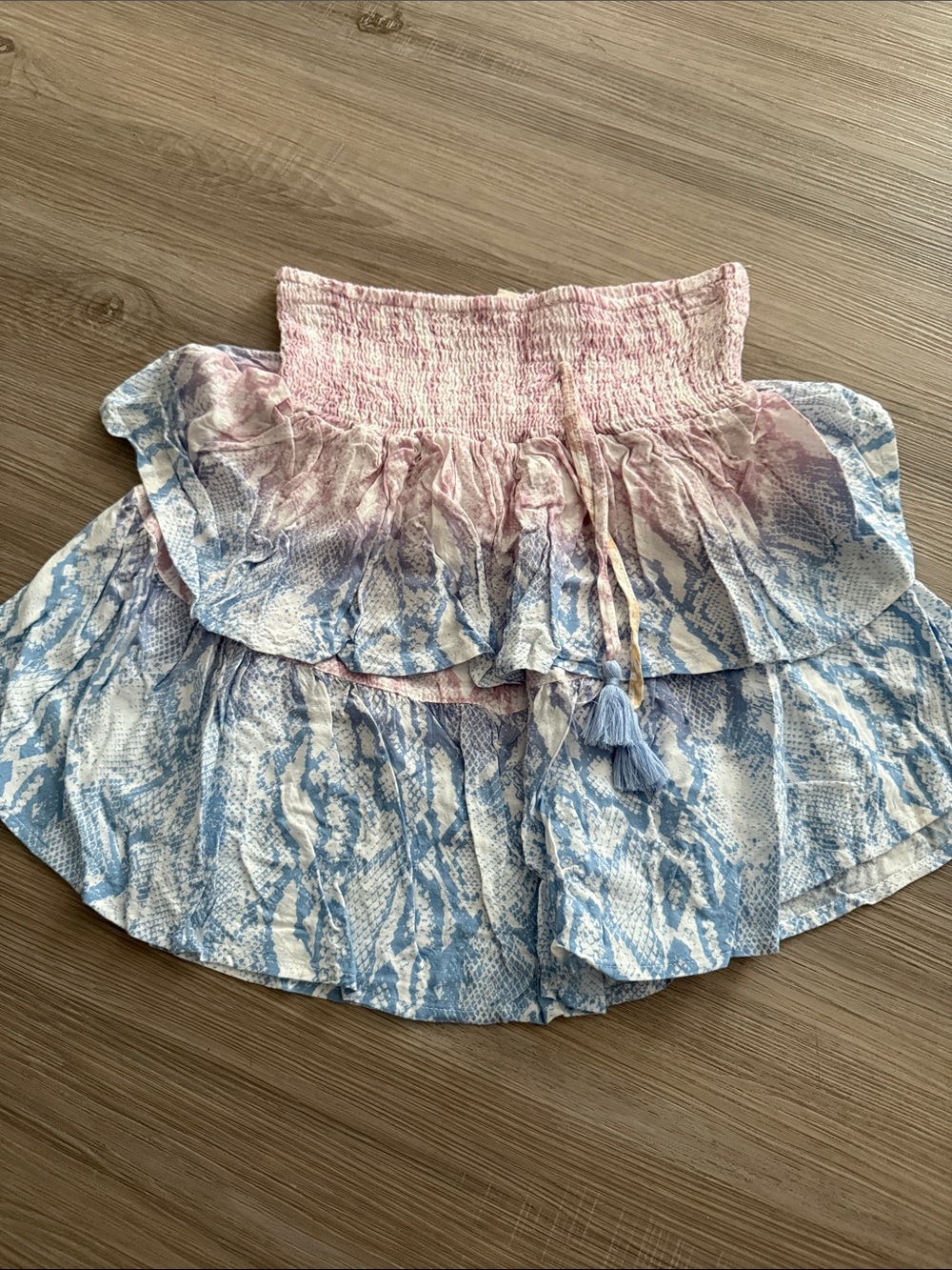 Smocked Waist Ruffle Mini Skirt in Pink and Blue